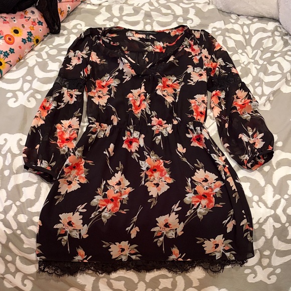 White House Black Market Dresses & Skirts - White House Black Market Black Dress with Red and Gray Floral Work Chic